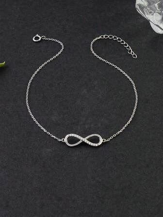1 件镂空无限符号和数字设计 925 纯银精致百搭脚链，适合女性在海滩、度假和日常场合佩戴