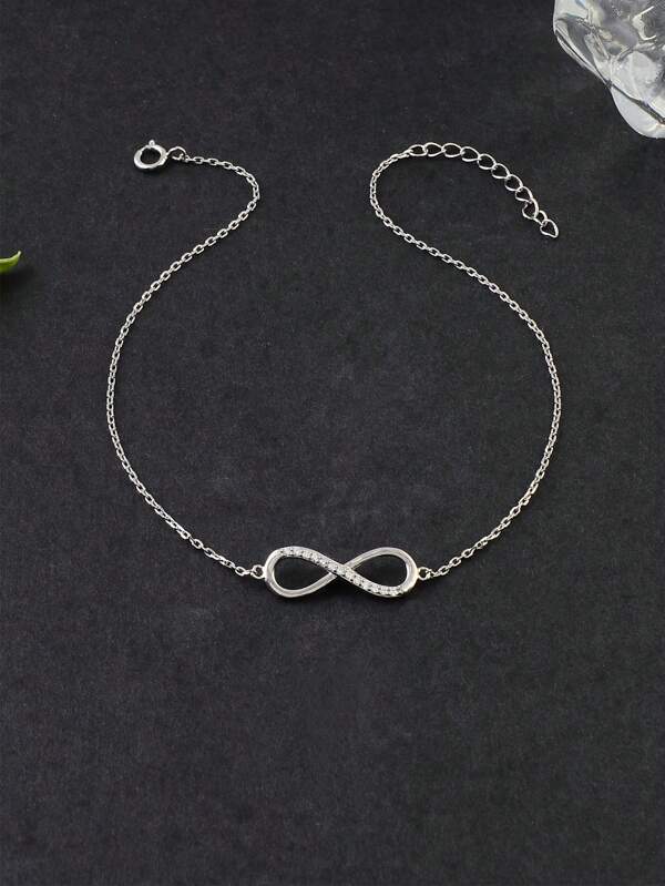 1 pièce Bracelet de cheville en argent sterling 925 délicat et polyvalent avec symbole infini creux et design numérique, convient pour les femmes à porter à la plage, en vacances et pour les occasions quotidiennes