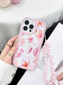 Cream Wavy Edge Gloss Oil Marine Element Starfish Turtle Shell Painted Anti-Drop Phone Case Protective Cover With Handmade Beaded Bracelet, Compatible With IPhone 16/11/16pro/16plus/16promax/16e/15Promax/13/14/12/XS/XR/7G/8P, Galaxy 11/12Pro/12/12X/13Pro/14Pro/15Pro/, Redmi 10/9/Note9/12c/Note11pro/Note8Pro
