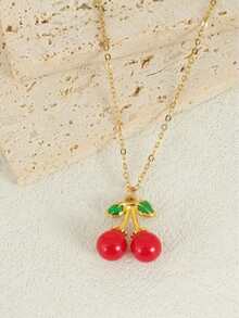 1pc High-End Red Cherry Pendant Necklace , Simple And Delicate, & Elegant Clavicle Chain(Without Box)