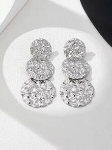 1 Pair Fashionable, Simple, Textural, Round Shape Combination Earrings With European & American Style - Silver - View 2