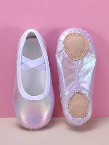 儿童室内训练鞋，舞蹈表演鞋，有光泽，耐脏，耐磨，全弹力面料软底，舒适，防滑，松紧带免系带芭蕾舞鞋，四季皆宜 - 粉色 - 查看 4