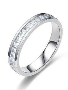 1 chiếc nhẫn bầu trời đầy sao bằng thép không gỉ Cubic Zirconia, thời trang mới giản dị đa năng phù hợp cho nam và nữ, hàng ngày, đám cưới, tiệc tùng, nhẫn đôi - Bạc - Xem 12