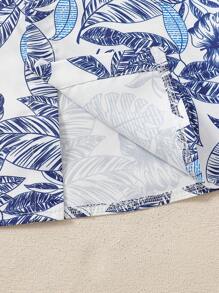 2pcs/Set Tween Boys' Hawaiian Vacation Tropical Leaves Print Short Sleeve Shirt And Shorts Set, Perfect For Summer Casual & Outdoor Wear