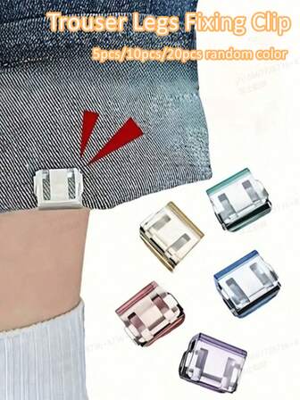 Set de 5/10/20 piezas de sujetadores invisibles de colores aleatorios para acortar las patas de los pantalones, evitan que los pantalones se arrastren, dispositivo de cierre de pierna oculto sin costura, mantiene los bajos sin arrastrar, adecuado para vaqueros y pantalones