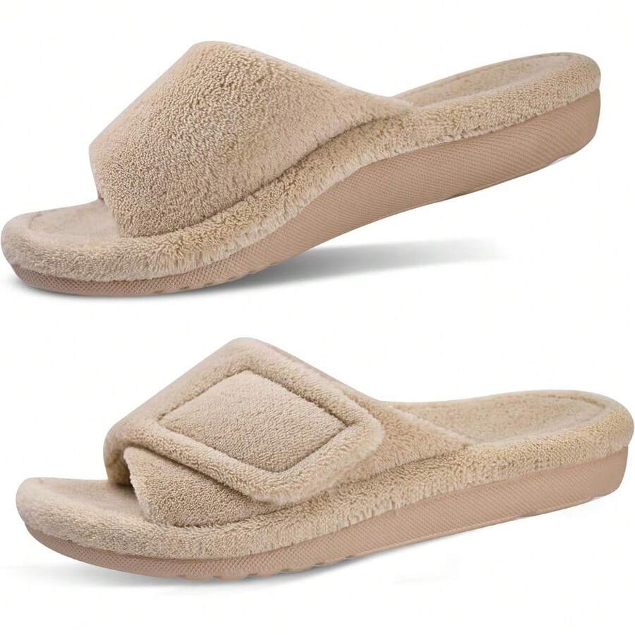 Local Delivery--GRITHEIM Women's Orthotic Arch Support Slippers Fuzzy Adjustable Orthopedic Slippers For Plantar Fasciitis Furry Slide For Ladies - Brown - View 1