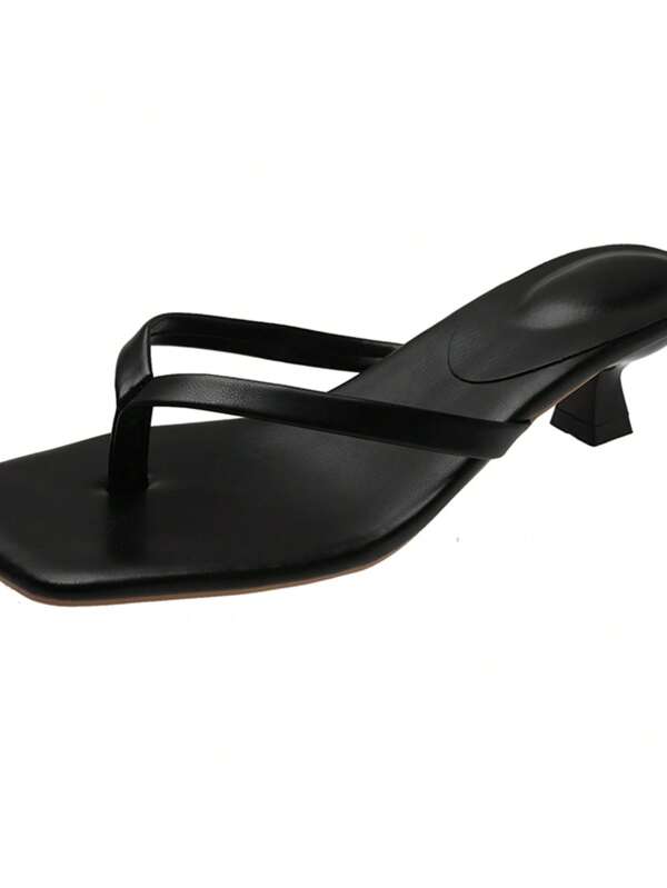 Women's Thong Sandals With Stiletto Heels, 2025 Summer New Arrival Fashionable Square Toe Mule Slides