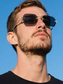 1 PC Men's Metal Rimless Small Rectangle Fashion Summer Eyeglasses For Fathers Day Gifts And Y2k Accessories Back To School Fashionable Preppy School Look - Multicolor - View 12