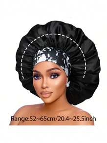 1 pieza Gorro de seda para dormir de mujer con ala ancha, banda elástica y estampado aleatorio, gorra suave de seda para cabello rizado