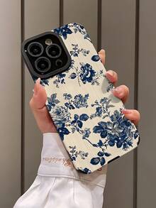 1 件复古蓝色花卉垂直条纹仿皮保护软壳适用于 Apple 和 S15/S15Plus/S15Pro/S15ProMax 防水防震防摔防刮 - 彩色 - 查看 3