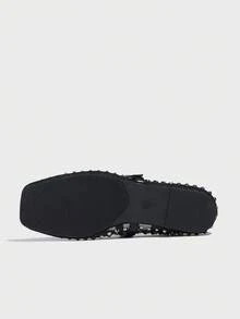 Black Crystal Hollow Out Thin Mesh Summer Ballet Flats With Rhinestone, Breathable, Suitable For Dress - Black - View 6