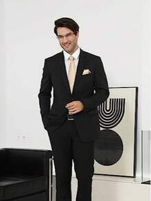 1set Tie & Pocket Square Set, Men's 3.15" Champagne Textured Necktie & Handkerchief Set, Formal Wedding Party Groom Tie Set, Solid Satin Woven Dyed Tie & Pocket Square Set - Champagne - View 3