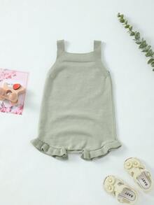 女婴轻薄针织花卉刺绣无袖连体衣，夏季 - 青碧色 - 查看 7