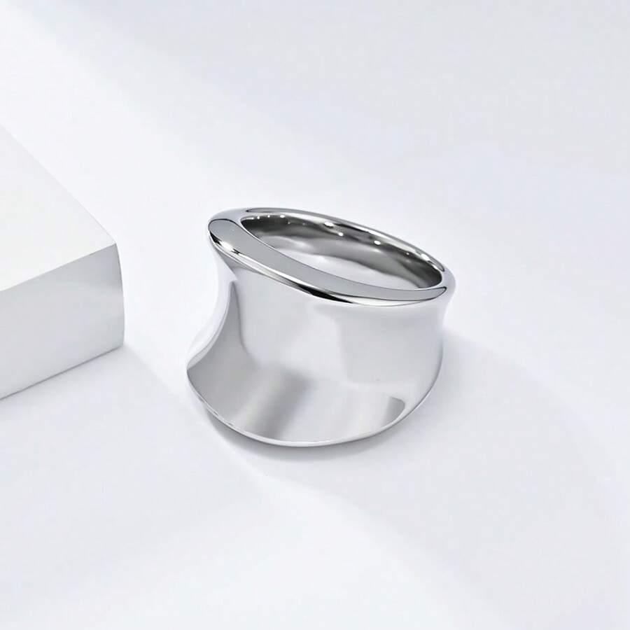 1pc 925 Sterling Silver Smooth Curve Ring For Women Lady Man Thumb Plate Rings Fashion Jewelry For Hip Hop Party Accessories Gift Daily Wear