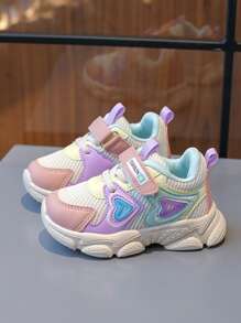1pair Spring/Autumn Fashion PU Patchwork Dopamine Color Hook & Loop Children Sports Shoes, Anti-Slip Soft Sole Girls Sneakers