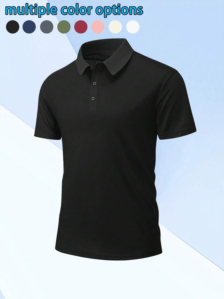 Áo Polo Thể Thao Nam Tay Ngắn Nhanh Khô, Thích Hợp Cho Hoạt Động Ngoài Trời, Công Sở, Thường Ngày, Thoáng Khí, Màu Đen, Mùa Hè - màu đen - Xem 1