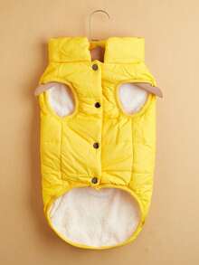 1pc Solid Color Winter Padded Pet Jacket, Windproof Outdoor Coat For Large Dogs Like Golden Retriever - Yellow - View 3