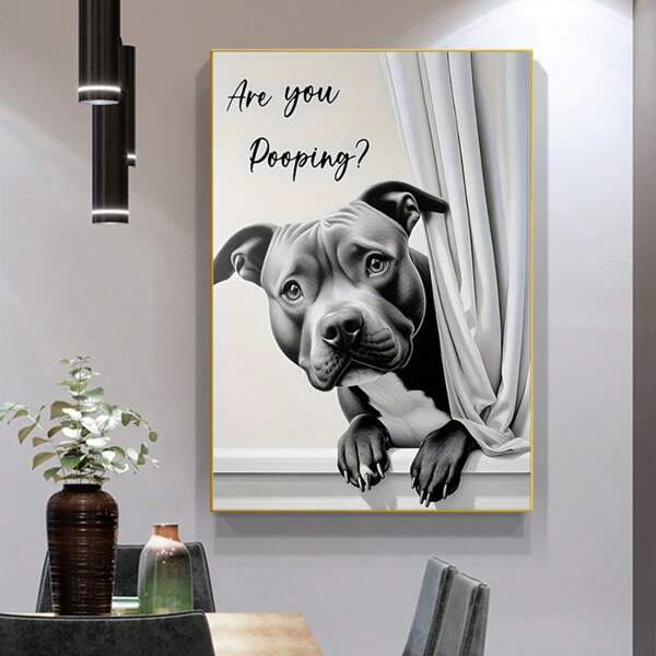 1 pôster de arte engraçada de cachorro "Você está fazendo cocô?" - Impressão em tela sem moldura, decoração de parede clássica vintage para quarto, sala de estar, escritório, cafeteria, uso interno/externo, decoração de interiores | Design lúdico, artes de parede em estilo moderno