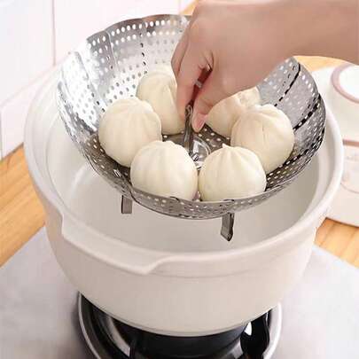 1pc Adjustable Premium Stainless Steel Steaming Rack, Multi-Functional Folding Fruit Basket, Buns & Dim Sum Steamer Tray, 3 Sizes (Small, Medium, Large)