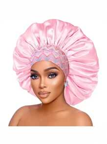 1 pieza Gorro de seda para dormir de mujer con ala ancha, banda elástica y estampado aleatorio, gorra suave de seda para cabello rizado