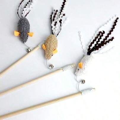 1个随机宠物用品木制逗猫棒玩具，带弹力绳，可自行玩耍以缓解猫咪无聊