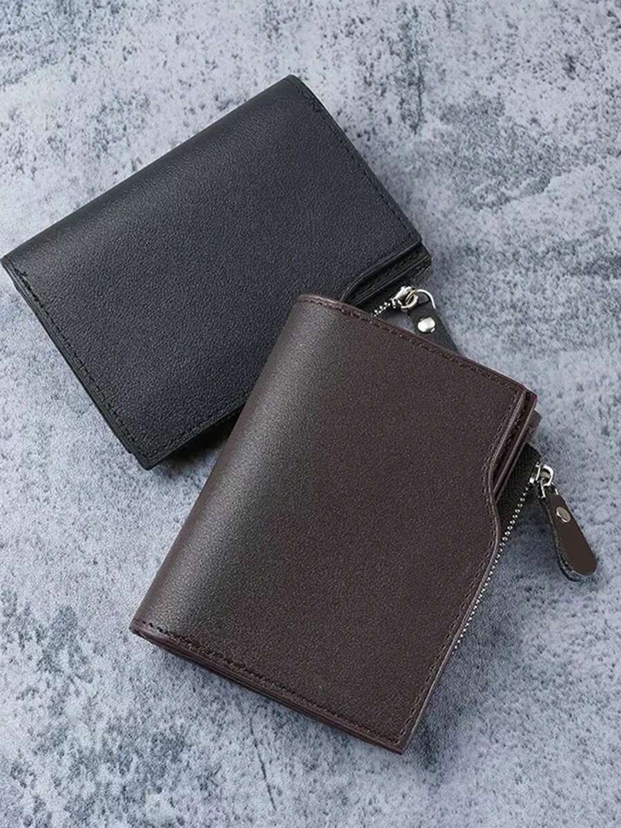 1 件新款男士短款钱包，多功能拉链钱包，带多个卡槽，大容量商务男士零钱包 - 黑色 - 查看 1