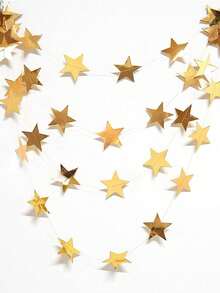1/3/5 件闪光星花环横幅装饰，1 包/4 米亮星悬挂彩旗横幅背景，适用于伊斯兰生日派对装饰 - 金色 - 查看 4