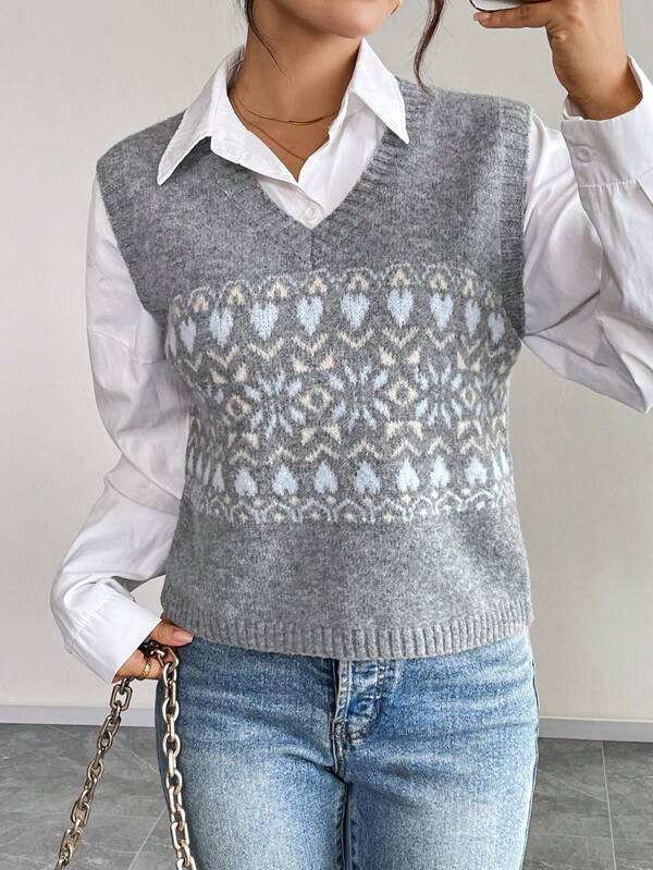 Canotta elegante da donna in maglia, girocollo casual, stile college