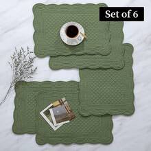 Quilted Placemats Set Of 6 Washable-13x18 Inches Rectangular Placemats For Kitchen Table-100% Cotton Fabric Rectangular Table Mats, (Flax)-LX - Emerald Green - View 6