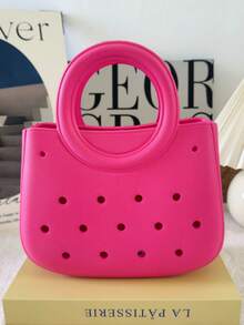 1pc EVA Solid Color DIY Hollow-Out Tote Bag, Waterproof Storage Basket, Beach Bag, Fashion Handbag - B - View 19