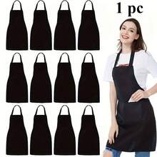 1PC Kitchen Essential | Bộ tạp dề đen số lượng lớn có túi phía trước và dây đeo cổ có thể điều chỉnh, thích hợp cho nấu ăn, BBQ, nghệ thuật và sử dụng trong bếp - , Chất liệu ít bảo trì - màu đen - Xem 5