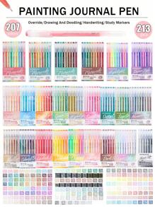 Languo 207 Colors /180 Colors/156 Colors / 117 Colors Set Of Handbook Neutral Pen Gel Pen, High Value Ins Style High Capacity Morandi / Mori / Warm / Skin Color Flesh Tone / Fluorescent Handbook Pen, Students Highlighting Markers, Art Painting Anime Comics Special Color Markers Neutral Pens Can Be Stacked Color Girl Heart Drawing Water Pen