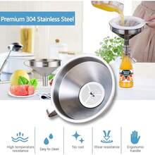 New  Funnel For Filling Bottl, 304 Stainls Steel Food Funnels  Strainer And 200 Mh Filter, Metal Funnel Set For Transferring Canning Oil Cee - Wh - View 2