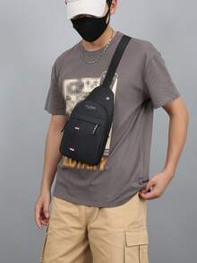 男士户外胸包运动单肩斜挎包轻便休闲腰包日常旅行通勤街头 - 黑色 - 查看 5