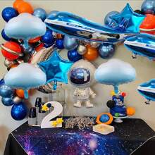 7 Stücke große Flugzeug, weiße Wolke, Stern Aluminium-Folienballons, geeignet für Geburtstagsfeiern, Piloten-Abenteuer-Thema Dekoration