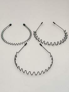 Street 3PCS Metal Waved Style Black Hairband For Men And Women, Casual Headwear For Boys And Girls Sports Non-Slip Bangs Broken, Black Hair Accessories, Hairband Headband For Women, Hair Accessories, Hair Hoop Head Accessories - Black - View 13