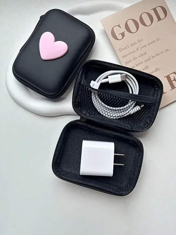 Mini Digital Storage Bag - Perfect For Storing USB Drives, Hard Drives, Earphones, Etc! EVA Heart-Shaped Design, Shockproof Zipper, Suitable For Storing Earphones, Cables, Chargers And More. Essential For Home, Travel, Fitness, Camping, Vacation, Daily Use, Dates, Festivals, Back To School, Holiday Trips.