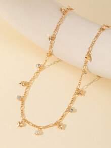 1pc Golden/Silver Shell Cubic Zirconia Heart Pendant Necklace, Sexy Short Chain & Long Chain Mixed Design, Bling Bling Accessory For Deep V Neck, Daily Wear, Date, Party, Holiday, Anniversary, Birthday Gift, Elegant, Refined, Minimalist, Luxurious, Fashionable, Cute
