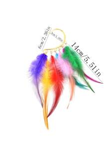 1 pezzo Orecchini donna multicolori retrò a lunga nappa di piume, orecchini eleganti in stile bohémien adatti per uso quotidiano
