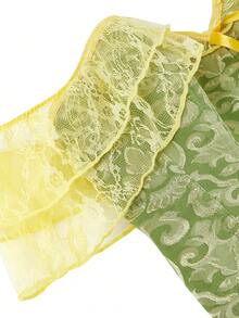 大码复古蕾丝边束胸衣，露肩复古提花紧身胸衣上衣 - 綠色 - 查看 6