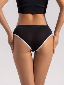 Aofeiqike 加大码女式骷髅印花舒适透气中腰低腰内裤，运动风格深色美学内衣 - 黑色 - 查看 2