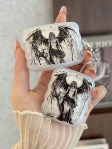 Religious 1pc Angel Design Transparent Wavy Pattern Bluetooth Earphone Protective Case Compatible With Airpods 1/2, AirPods Pro (2nd Generation) & AirPods 3/Pro - Clear - View 1