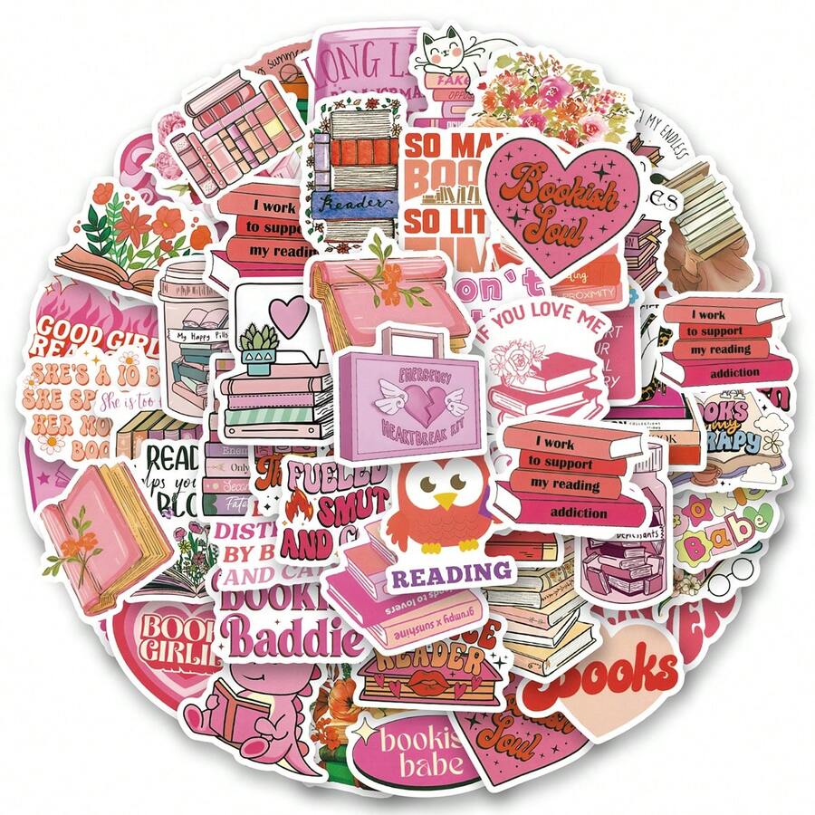 60 张粉色书卷贴纸乙烯基美学贴纸，可用于剪贴簿、日记、保险杠、滑板、水瓶、卡通、安全帽、汽车贴纸和贴花 - 彩色 - 查看 1