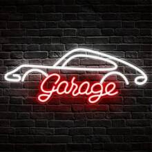 1 Stück LED Garagenschild, Neonlicht, per USB betrieben, wandmontierbar, mit Schalter, aus Kunststoff, Batterien nicht enthalten, geeignet für Garagendekoration, Autoliebhaber, Geschenk zum Vatertag