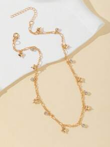 1pc Golden/Silver Shell Cubic Zirconia Heart Pendant Necklace, Sexy Short Chain & Long Chain Mixed Design, Bling Bling Accessory For Deep V Neck, Daily Wear, Date, Party, Holiday, Anniversary, Birthday Gift, Elegant, Refined, Minimalist, Luxurious, Fashionable, Cute