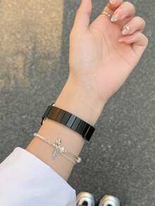 1条不锈钢竹纹表带，兼容苹果手表 - 黑色 - 查看 4