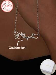 Collar de plata de ley 925 con nombre en inglés personalizado, diseño de corazón y mariposa, texto personalizado, joyería elegante y minimalista como regalo para mujeres, perfecto para el Día de San Valentín, cumpleaños, aniversario, uso diario, Acción de Gracias, Serie Heartfelt, el mejor regalo para la novia - Multicolor - Ver 2