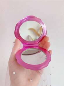 Shiny Shell Makeup Mirror, Double Sided Magnifying Handheld Compact Folding Makeup Mirror, Mini Travel Cosmetic Mirror, Elegant Small Gift For Party - Multicolor - View 3