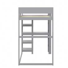 Sairedel Letto a soppalco con contenitore 90 x 200 cm, struttura letto in legno massello di pino con rete a doghe, letto per bambini e ragazzi grigio
