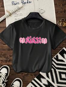 Camiseta gráfica de mujer - Estampado de la Estatua de la Libertad, de manga corta informal y camiseta de moda - Negro - Ver 2